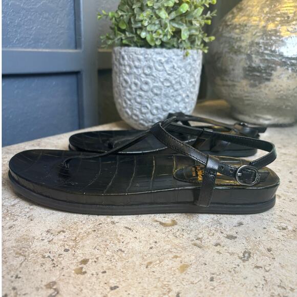 Sam Edelman Black Naomi Croc Vegan Ankle Strap T-Strap Sandals Size 6.5 NEW - Picture 2 of 4